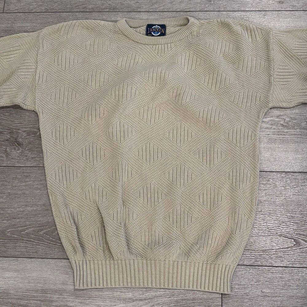 Jantzen Beige Cable‎ Knit Grandpa Sweater Mens Large Vintage